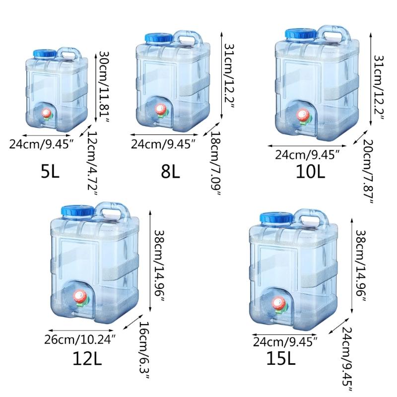 5/8/10/12/15L Clear Plastic Water Container Tanks with Tap Outdoor Water Bucket Camping Water Carrier Portable Bucket