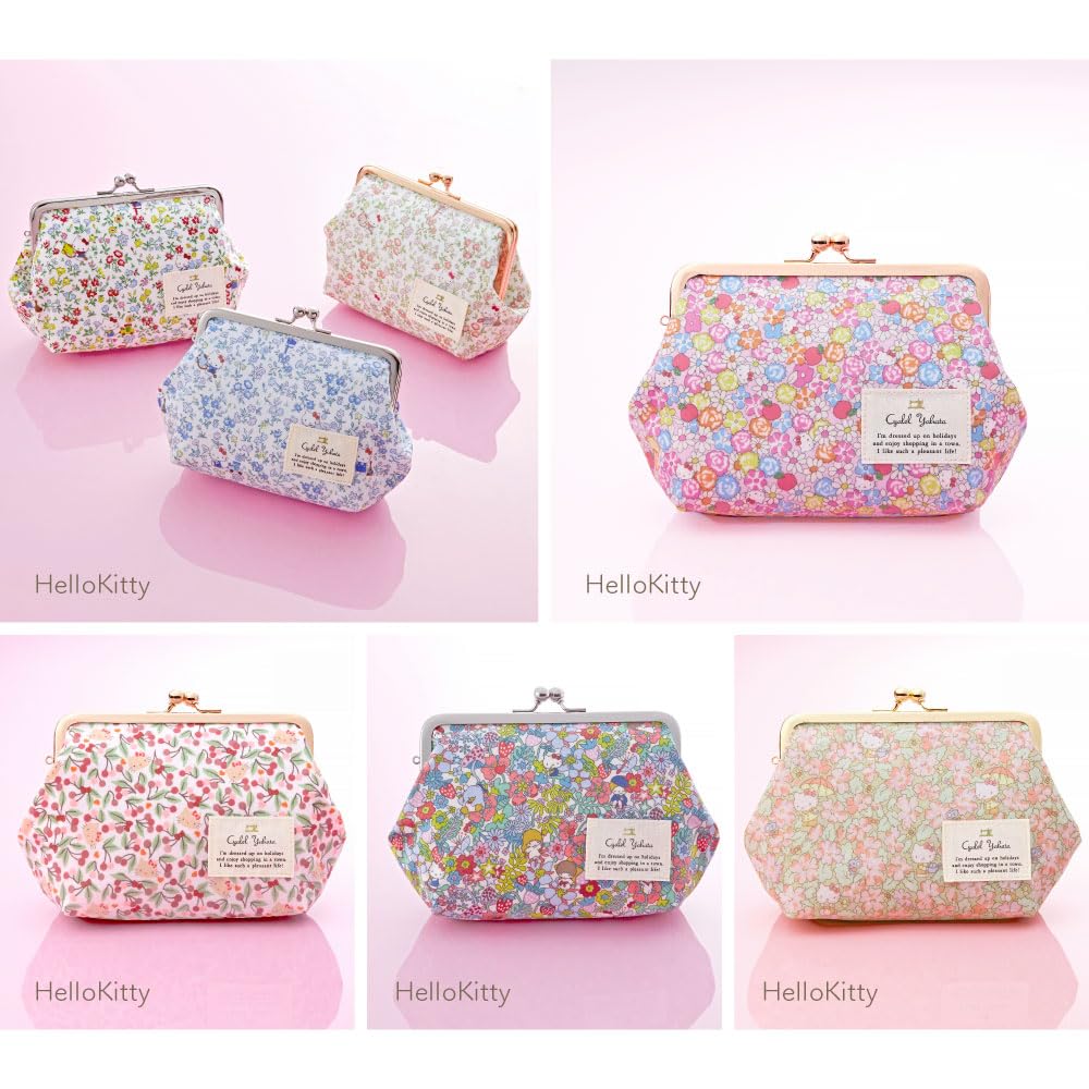 Cosmetic pouch with Hello cute for floral pattern makeup made in Japan Picking clasp, Kitty, Sanrio, Character, Liberty, adults, pouch, stylish,