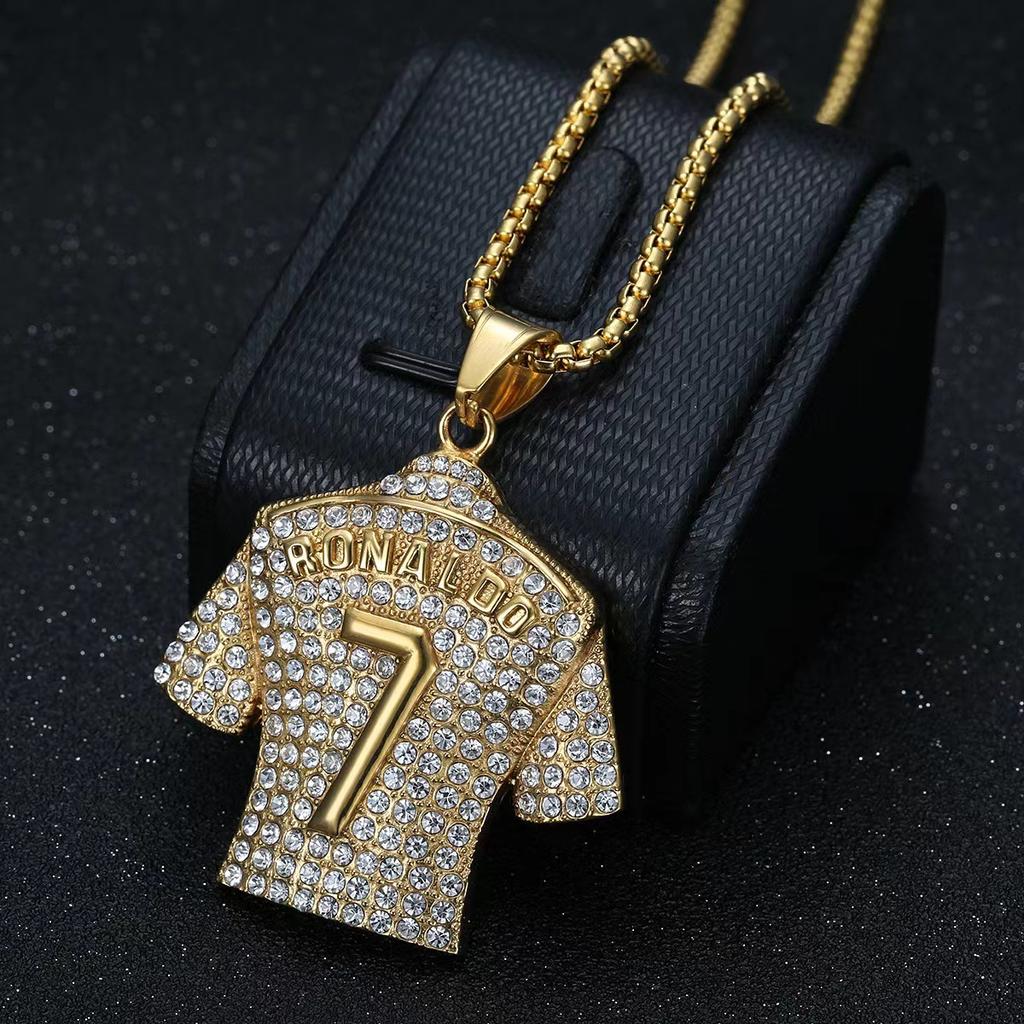 Hip Hop Stil Nummer 7 Trikot Zirkon Anhänger Legierung Halskette für Männer, Klassische Gedenk Halskette, Welt Fußball Fan Geschenke