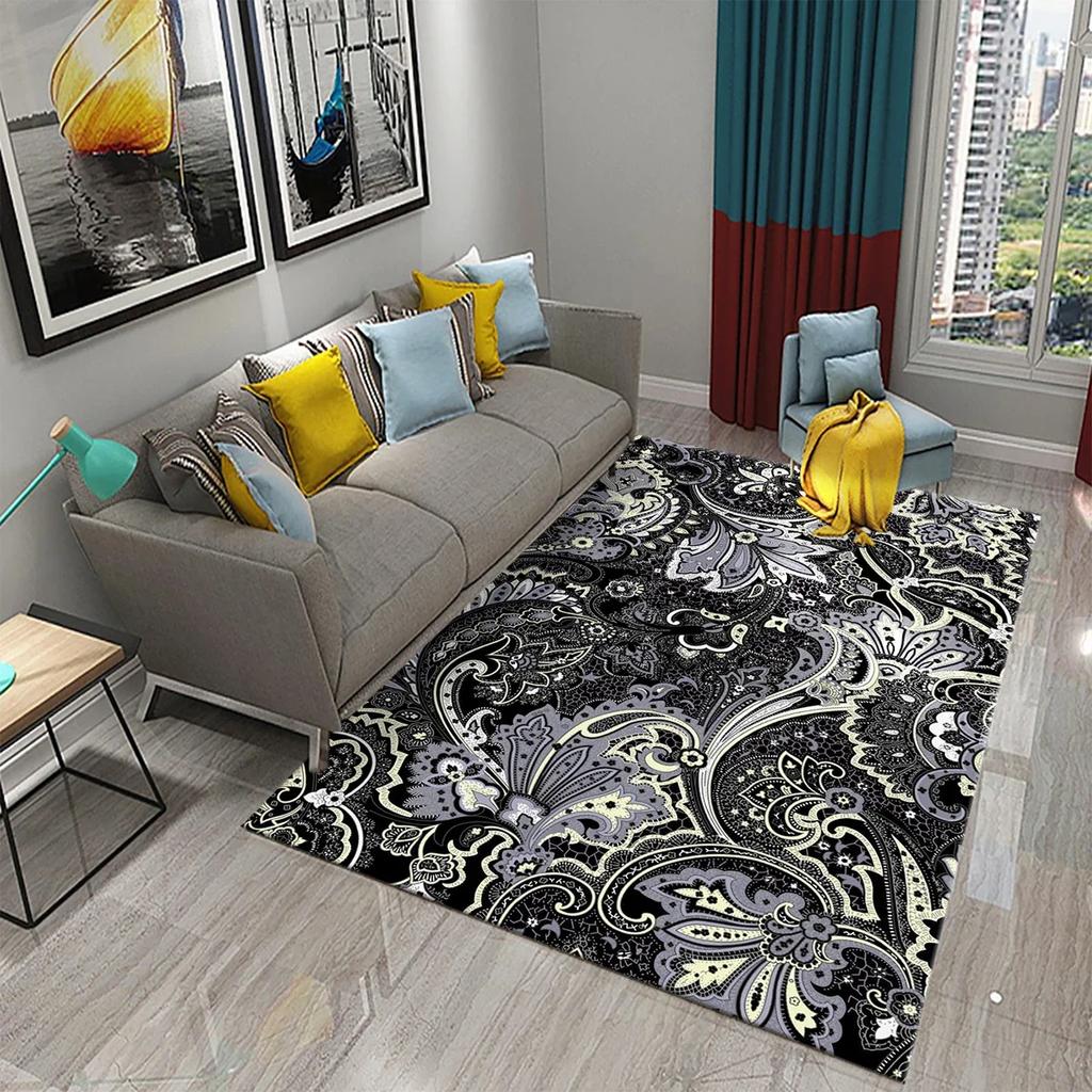 Retro Florales Muster Teppich für Wohnzimmer Schlafzimmer Bettseite Dekoration Bodenteppich Kinder Teenager Krabbelteppich Badezimmer Rutschfester Teppich