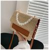 New Spring Summer Pearl Bracelet Crossbody Bag Simple Straw Woven Women Underarm Bag Fashi Square Handheld Bag For Ladies
