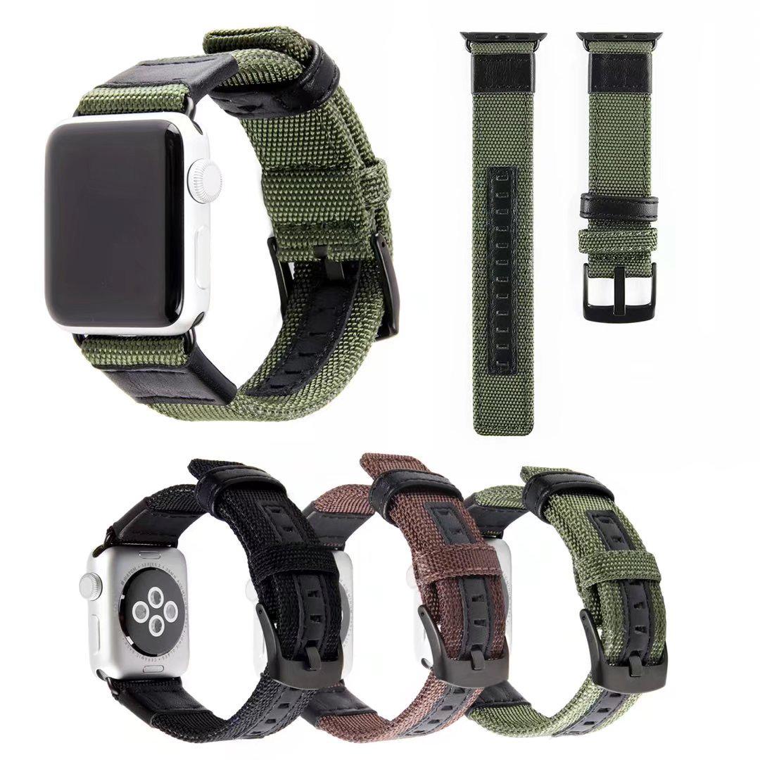 

Compatible Nylon & Leather Casual Strap for Apple Watch 11 & iWatch 9/10 Brown 42/44/45MM
