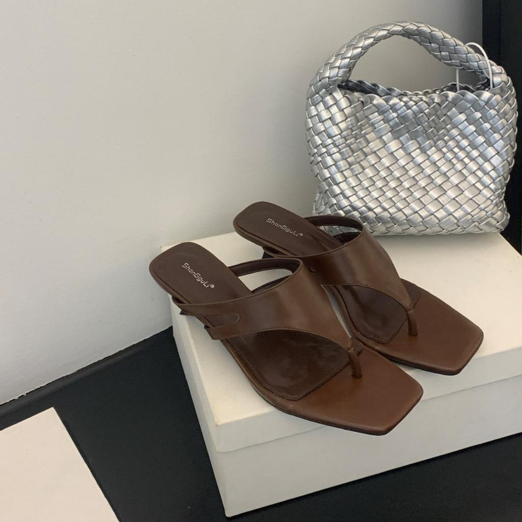 One-word Slippers Fairy Shoes Wear 2025 Summer French Toe Vacation High-heeled Sandals