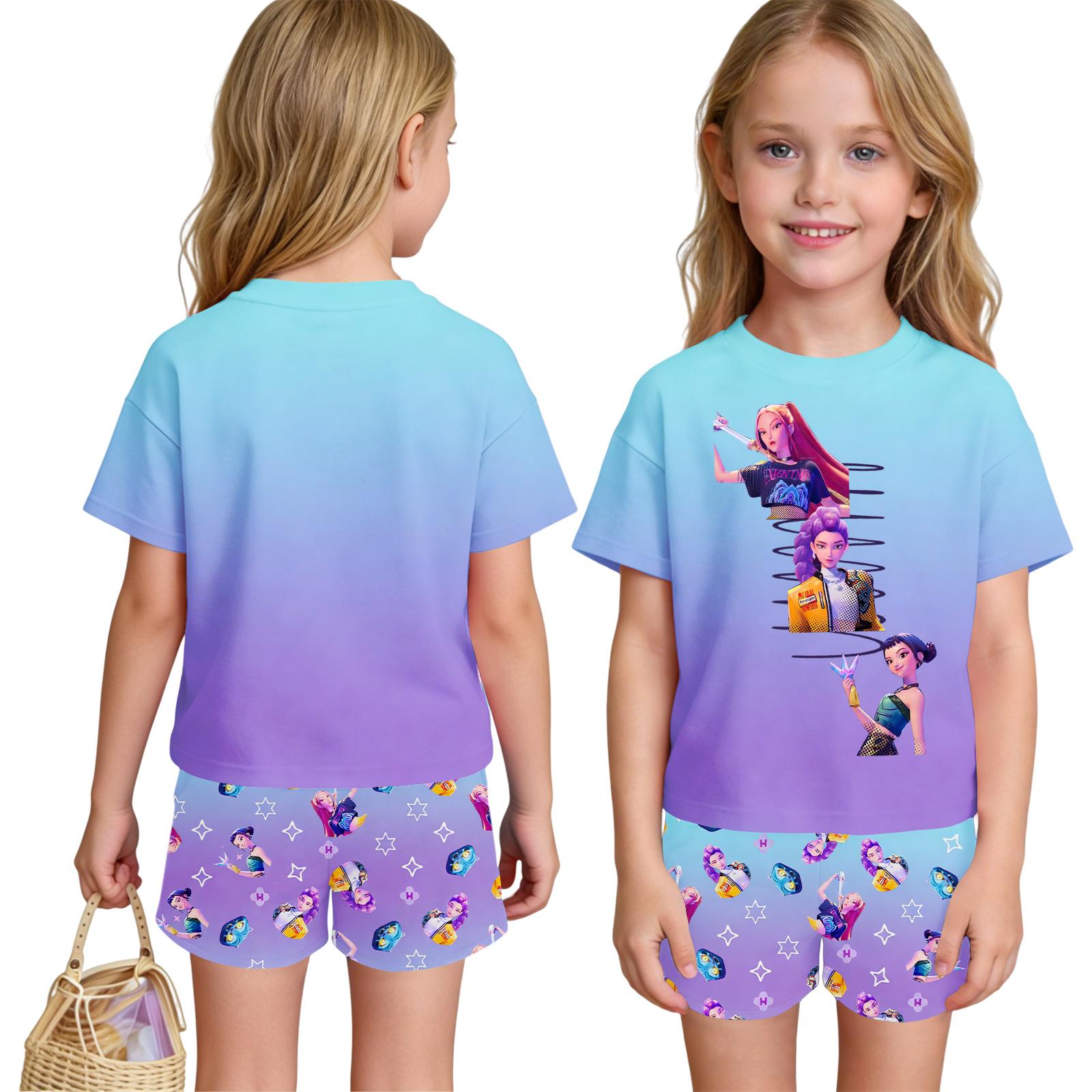 Children s Casual Short Sleeve And Shorts Letter Print Set 100 фиолетовый