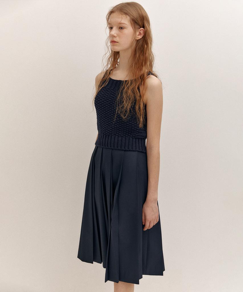 Avamolly Classic Pleated Midi Skirt (D/Navy)