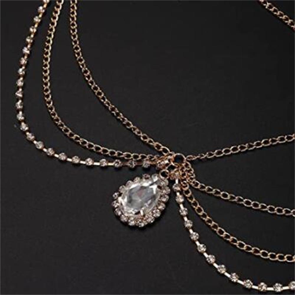 Gold Color Turban Headwear Head Chain Wedding Jewelry Crystal Rhinestone Water Drop Pattern