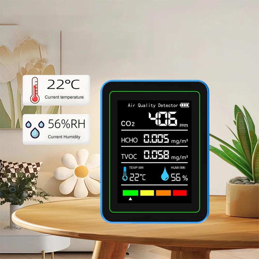 5-in-1 Air Quality Monitor Air Quality Detector USB Charging Indoor Air Quality Meter Portable CO2 Detector for Indoor Outdoor