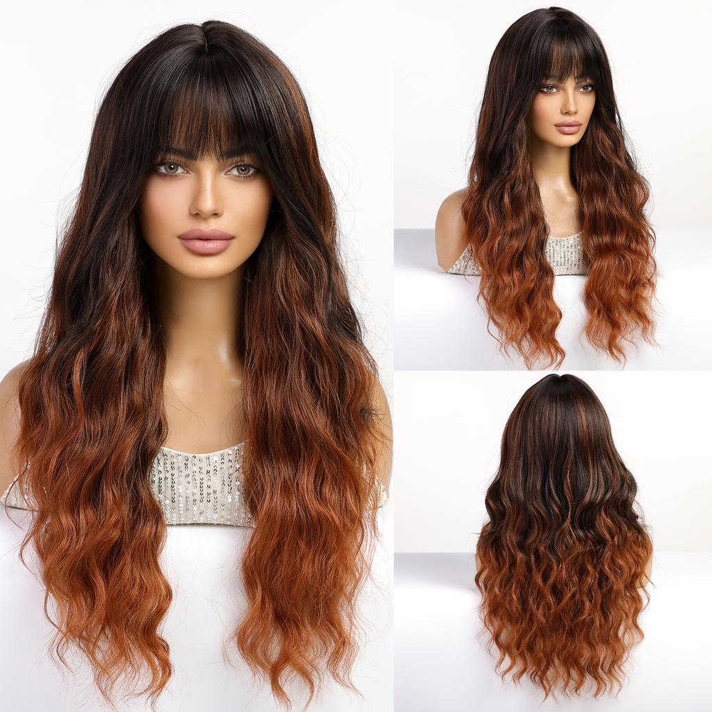 Qi Bangs Platinum Barbie Wind Big Wave Long Curly Hair Fluffy Facial Wig Full Headgear Wig