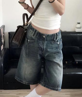 Summer American Vintage Denim Pants Loose Casual Knee Length Jean Shorts Wide Leg Kpop  Streetwear Women Grunge Hip-pop
