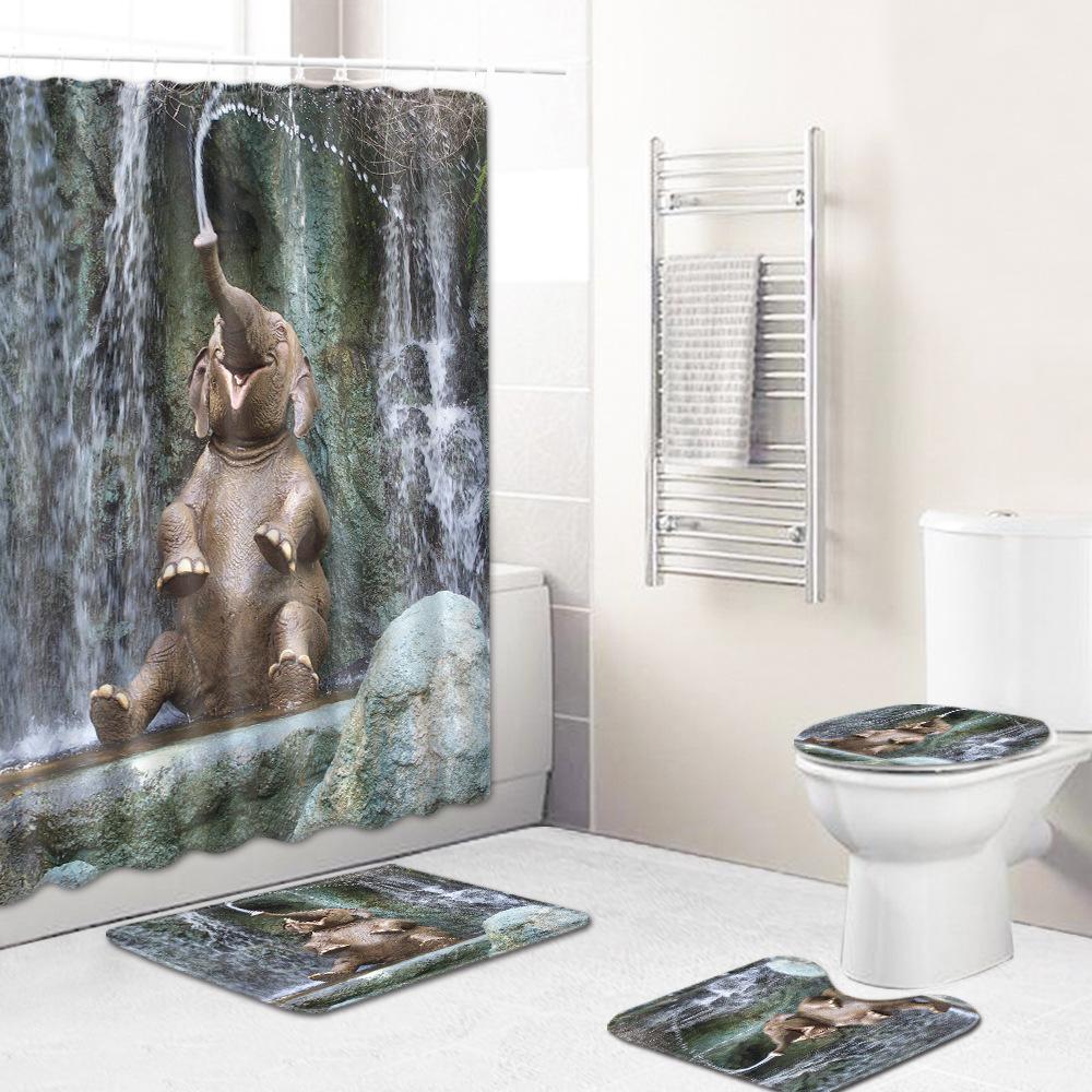 Colored Animals Elephant Lion Horse Bathroom Non-Slip Floor Mat Shower Curtain Carpet Personality Cool