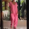 Zomer Vintage Jumpsuits Dames Korte Mouw Losse Playsuit Overall Romper Effen Elegante Zak Rompers Één Delig