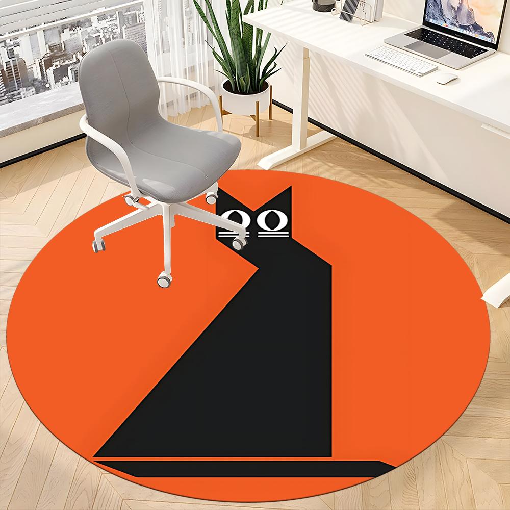 1pc Cat Orange Office Round Area Rug, Indoor Mat Suitable ForOffice, Under Office Chairs Bedroom Living Room Home Decor, Room Decot209
