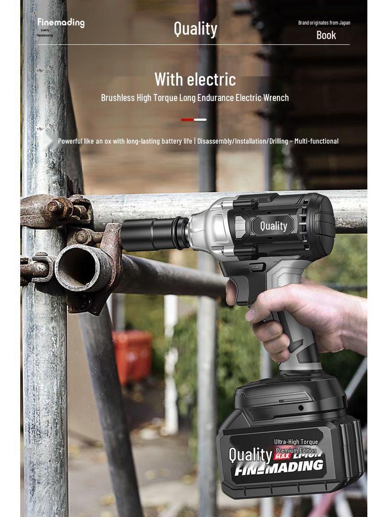 High Torque Rechargeable Brushless Impact Wrench with Lithium Battery for Car Repair