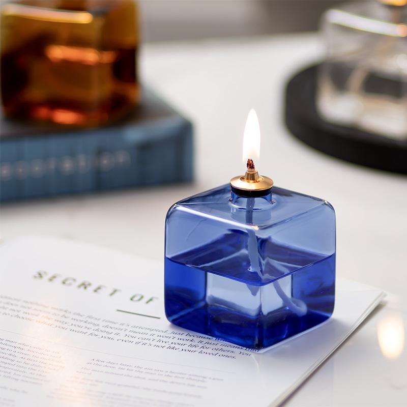 Creative Square Glass Candle Holder Oil Lamps Room Decoration Colorful Tabletop Candle Lamp Home Decor Wedding Centerpiece Gifts