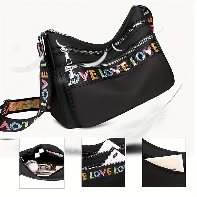 Fashi Letter Pattern Crossbody Bag, Casual Large Capacity Zipper Shoulder Bag, Trendy Oxford Messenger Bag for Women & Girls