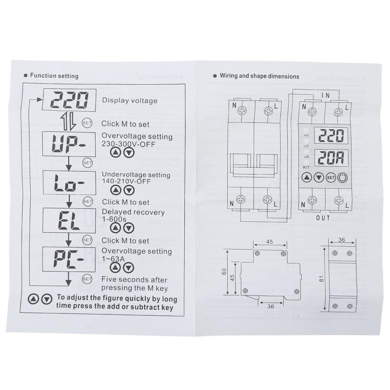 Doppel-LED-Anzeige Einphasig Einstellbare Spannung Stromschutzgerät SpannungsSchutzgerät TRMS 63A Kompakte Größe