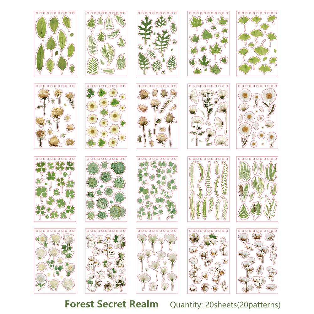 20 de coli Vintage Plant Flower PET Scrapbooking Autocolant Coil Book Transparent Impermeabil Autocolante decorative estetice