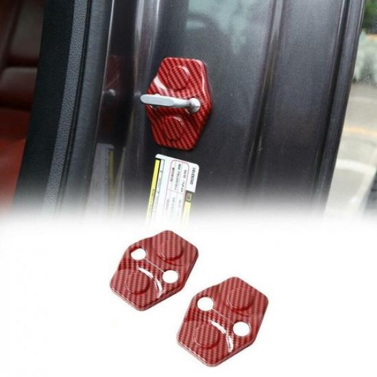 For 2012- Dodge Challenger Red Carbon Fiber Car Door Lock Decor Cover Trim2*
