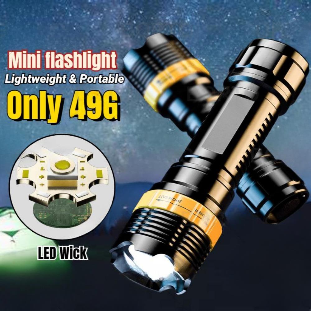 50W Portable Mini LED Flashlight Zoomable LED Torch Long Range Spotlight 3Mode Camping Lantern Outdoor Emergency ABS Floodlight