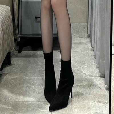 Season Women's Boots Thin Heel Black High Heel Short Boots Women's Thin High Heels Pointed Elastic Boots Fashionable and Versatile