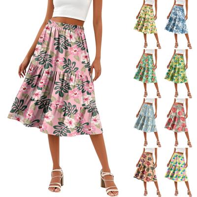 Damen Casual High Waist A-Linienrock Polka Dot Streifen Bedruckter Rock mit Taschen