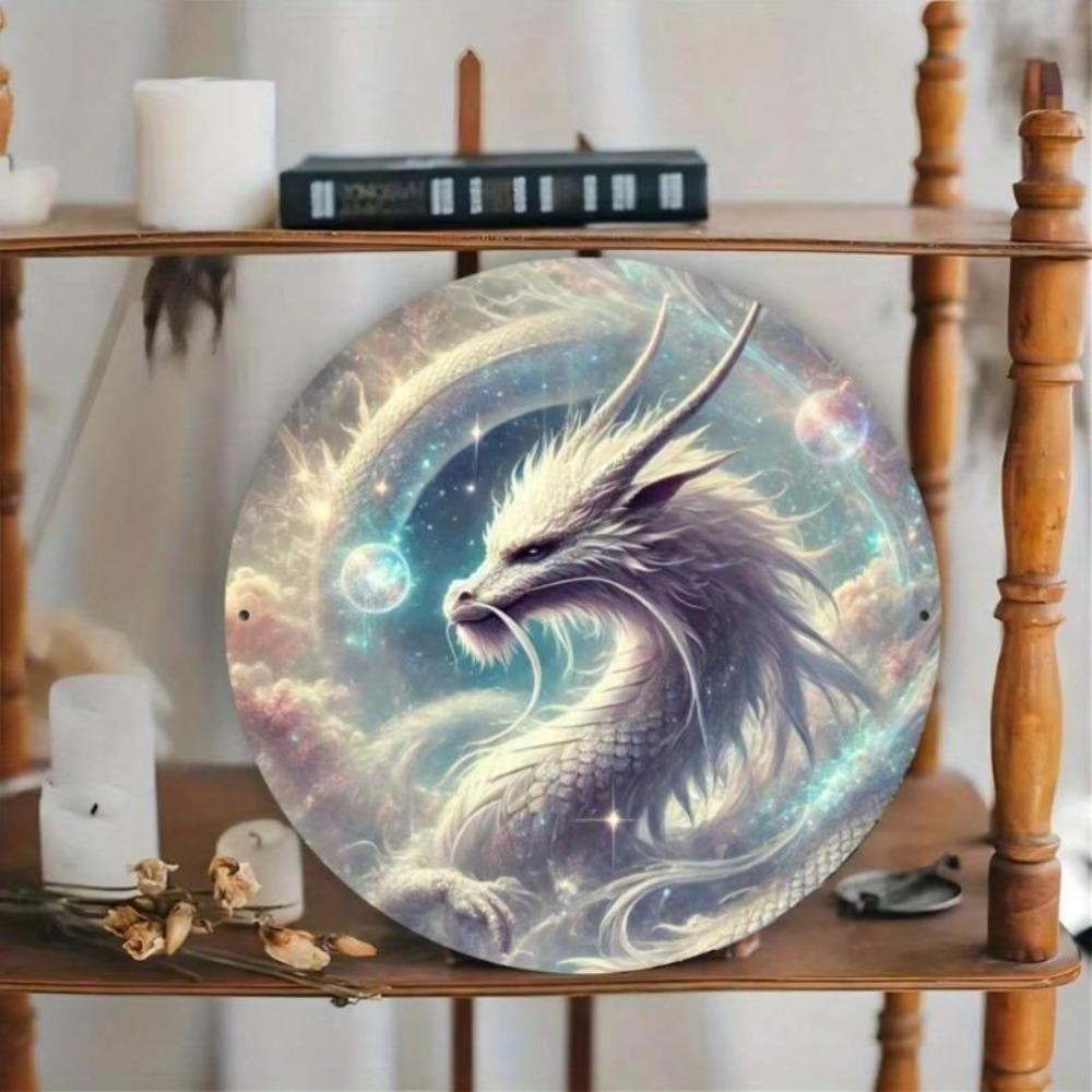 White Dragon Metal Wall Art Home Decor Fantasy Aluminum Sign Gift