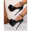 Übergröße Ultrahoher Absatz Einzelne Schuhe Runde Spitze Flacher Ausschnitt Lackleder Wasserdicht Plateau Mode Nachtclub Stiletto