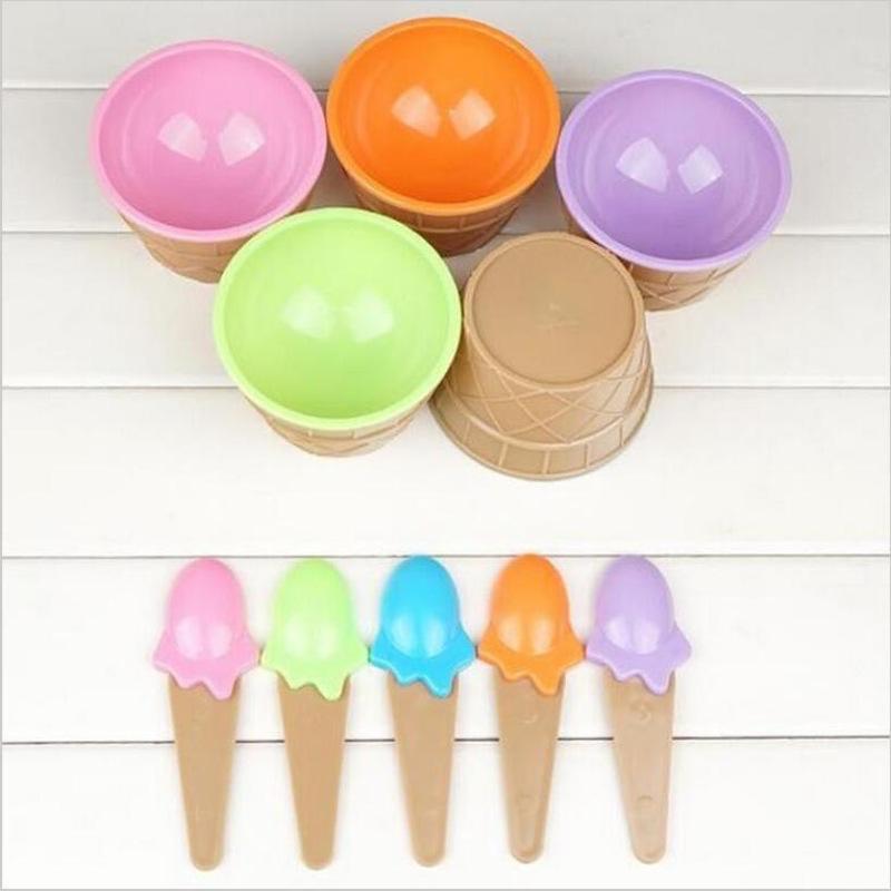 1 sett gjør-det-selv iskremleker Barn iskremskål skjesett nydelig dessertskål iskremskål med skje Holdbare barngaver