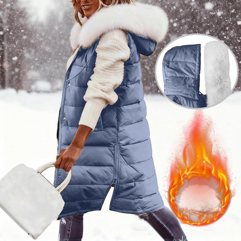 Damska Długa Kurtka Puchowa z Kapturem