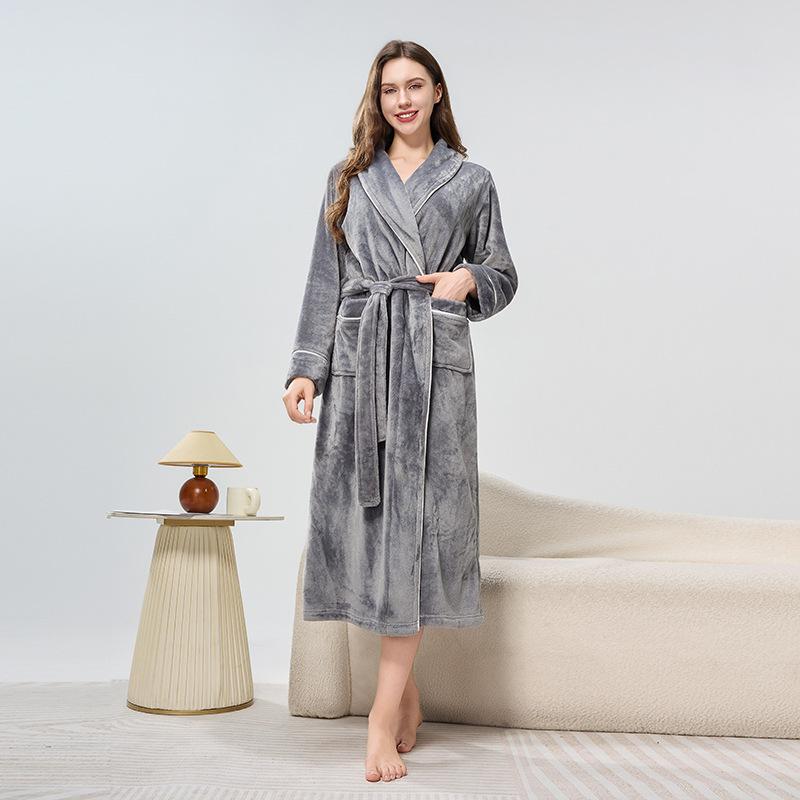 Men's Shawl Collar Robes Full Length Fleece Plush Bathrobes Soft Spa House Coat with Pockets Fluffy Spa Robes Unisex Winter Cozy Warm Spa Long Robe