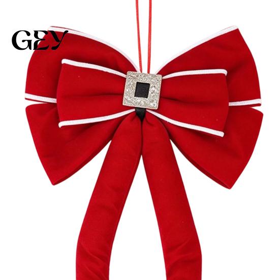 Winter Holiday Home Decoration Christmas Long Legs Bow Ornament, Plush Velvet Hanging Decor with Bendable Soft Ornaments for Xmas Tree Legs, Red White