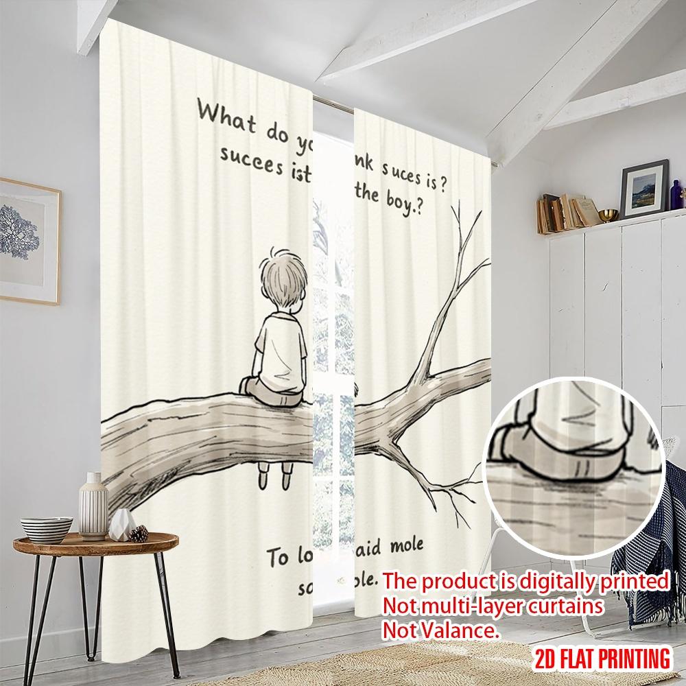 2 Stück 2D Flachdruck Vorhänge Was denken Sie Stoff Ohne Strom Festliche Feiertagsnutzung für Schlafzimmer Büro Wohnzimmer