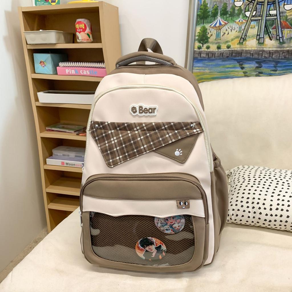 Korean Version of Schoolbag for Female Junior High School Students, Cute Transparent Pain Bag, Large-capacity Computer Backpack, Versatile St