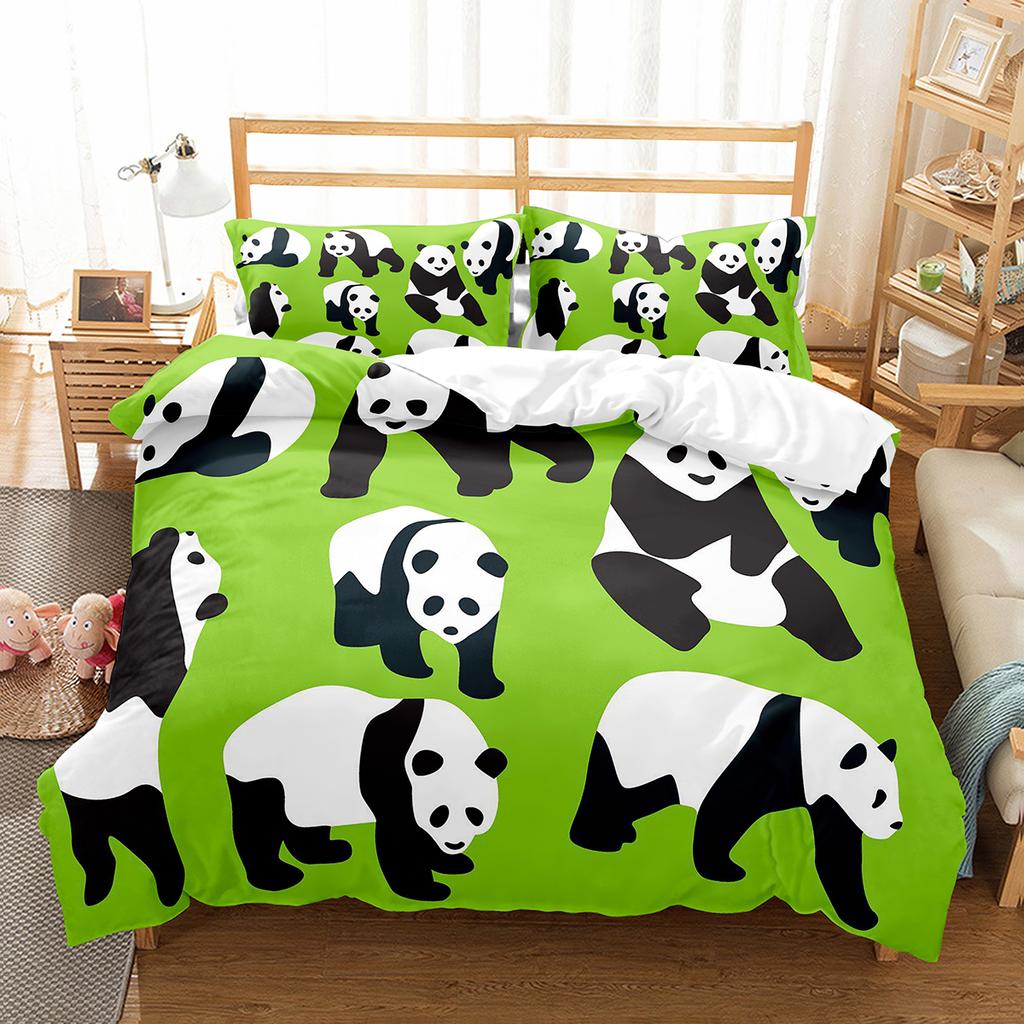 Cartoon Panda Bettbezug Set Niedliches Muster King Queen Full Size Für Kinder Jungen Mädchen Polyester Bettdeckenbezug Mit Kissenbezug