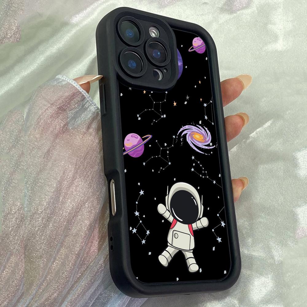 JT118 Cartoon Space Cute Astronaut for iPhone 17 16 15 Pro Max Samsung S26 S25 S24 Ultra A17 A16 A07 A56 A06 Xiaomi 15T Redmi 15c 14c Soft TPU Case