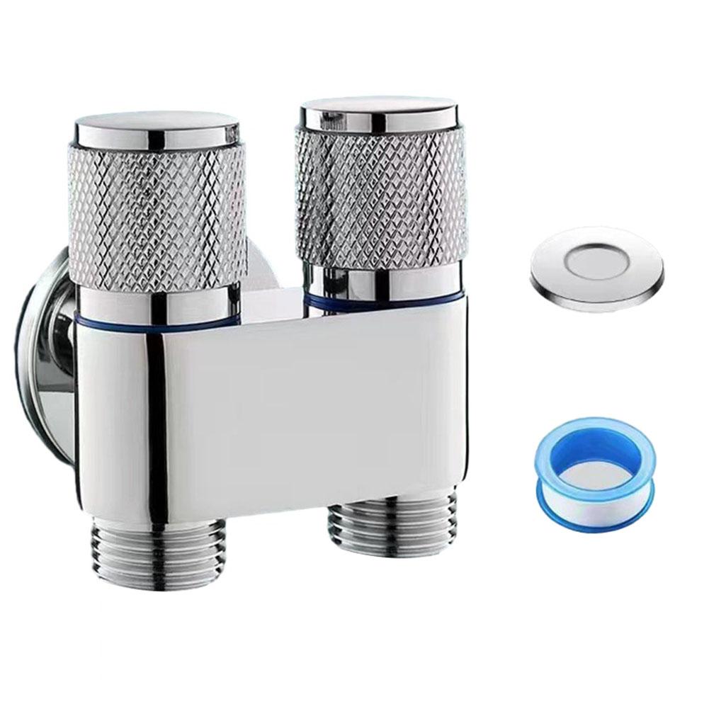 1pcs G1/2 1 In Two Out Double Control Washing Machine Faucet Toilet Triangle Valve Toilet Stop Valve Size 6.2*6cm Approx 3 Color