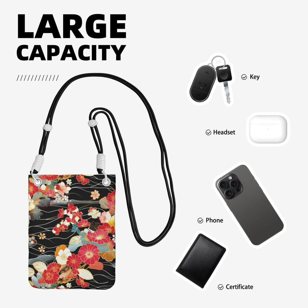 IRIHISKY Smartphone Pouch, Japanese Style, Floral Print, Cherry Blossom Design, Mini Shoulder Bag, Smartphone Bag, Crossbody Bag, Women's Gadget