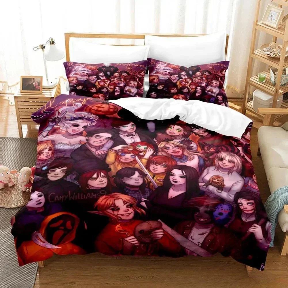 Jeff and Jane Creepypasta Bedding Set Single Twin Full Queen King Size Bed Set Adult Kid Bedroom Duvet Cover Sets 3D Print Anime