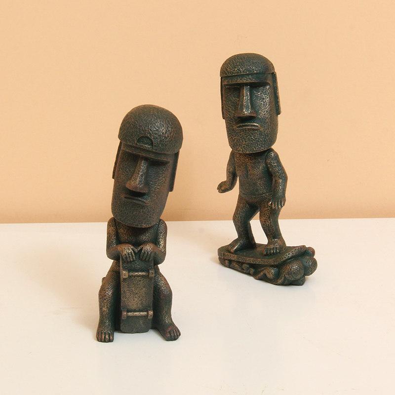 Moai Statue Mini Figure Set Easter Island Stone Sculpture Cute Abstract Desk Office Decor Collectible Gift For Fans