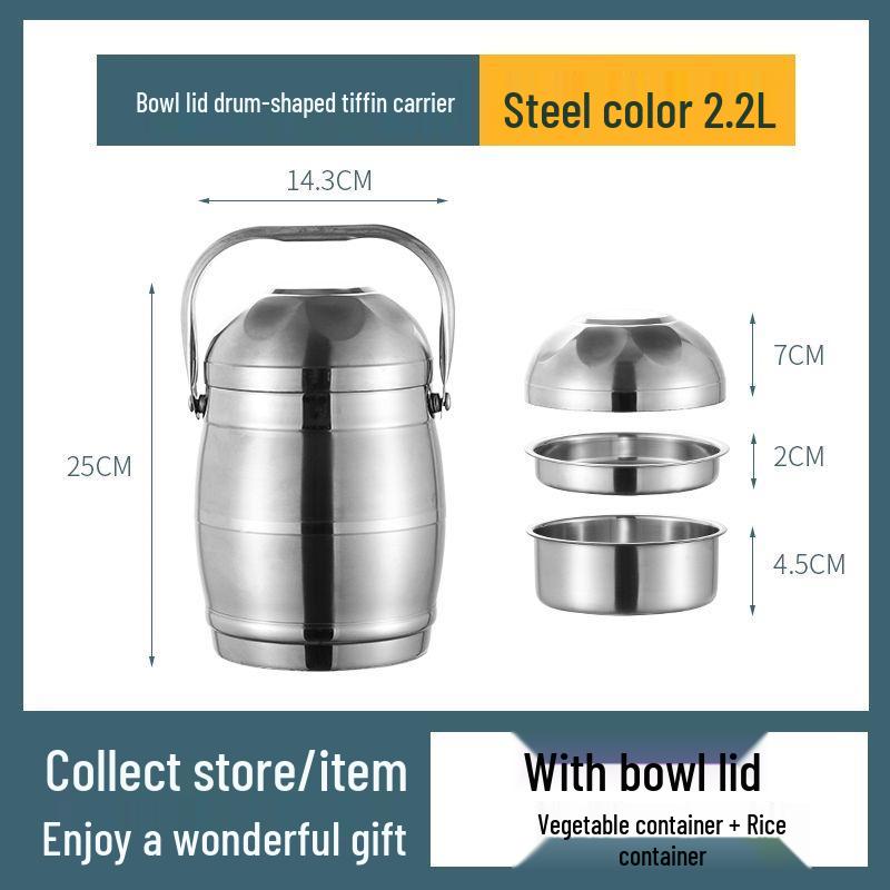Large Capacity Stainless Steel Insulated Food Container - Multi-Layer Bento Box with Handle