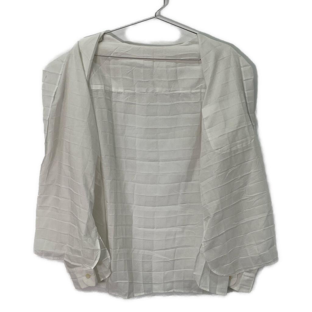 ISSEY MIYAKE IM01-FJ604 White Polyester Border Pleated Front Pocket Long Sleeve Shirt Tops M whiteUsed