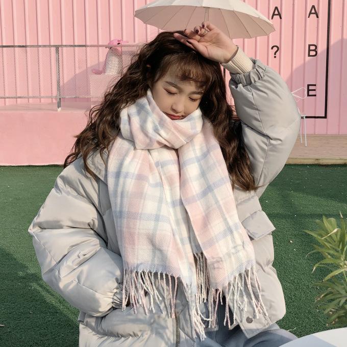 New Scarf Women's Winter Japanese and Korean Style All-match Plaid Warm Thickened Couple Scarf Student Shawl