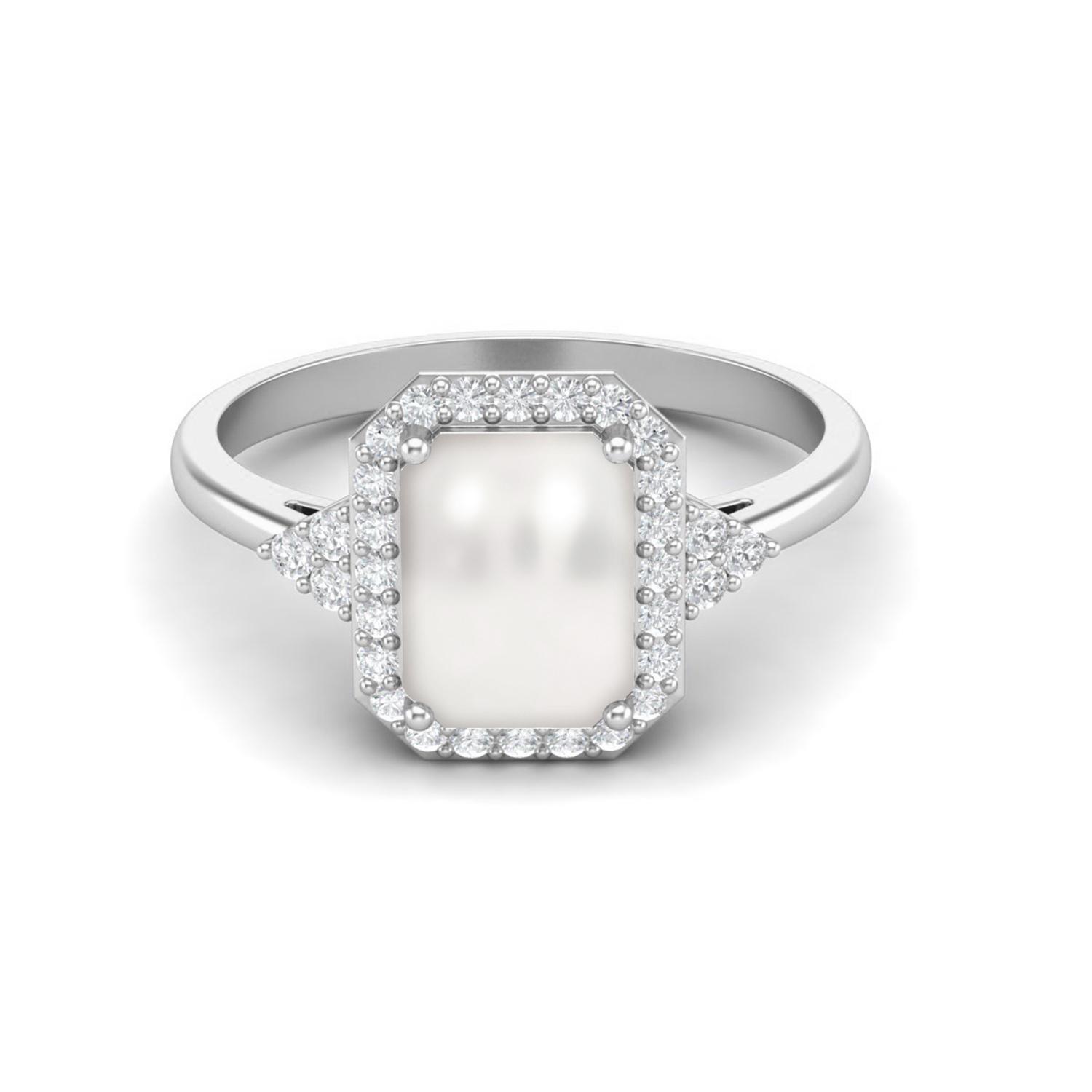 925 Sterling Silver 0.90 Cts Octagon Shape Pearl Solitaire Wedding Women Ring 5 белый