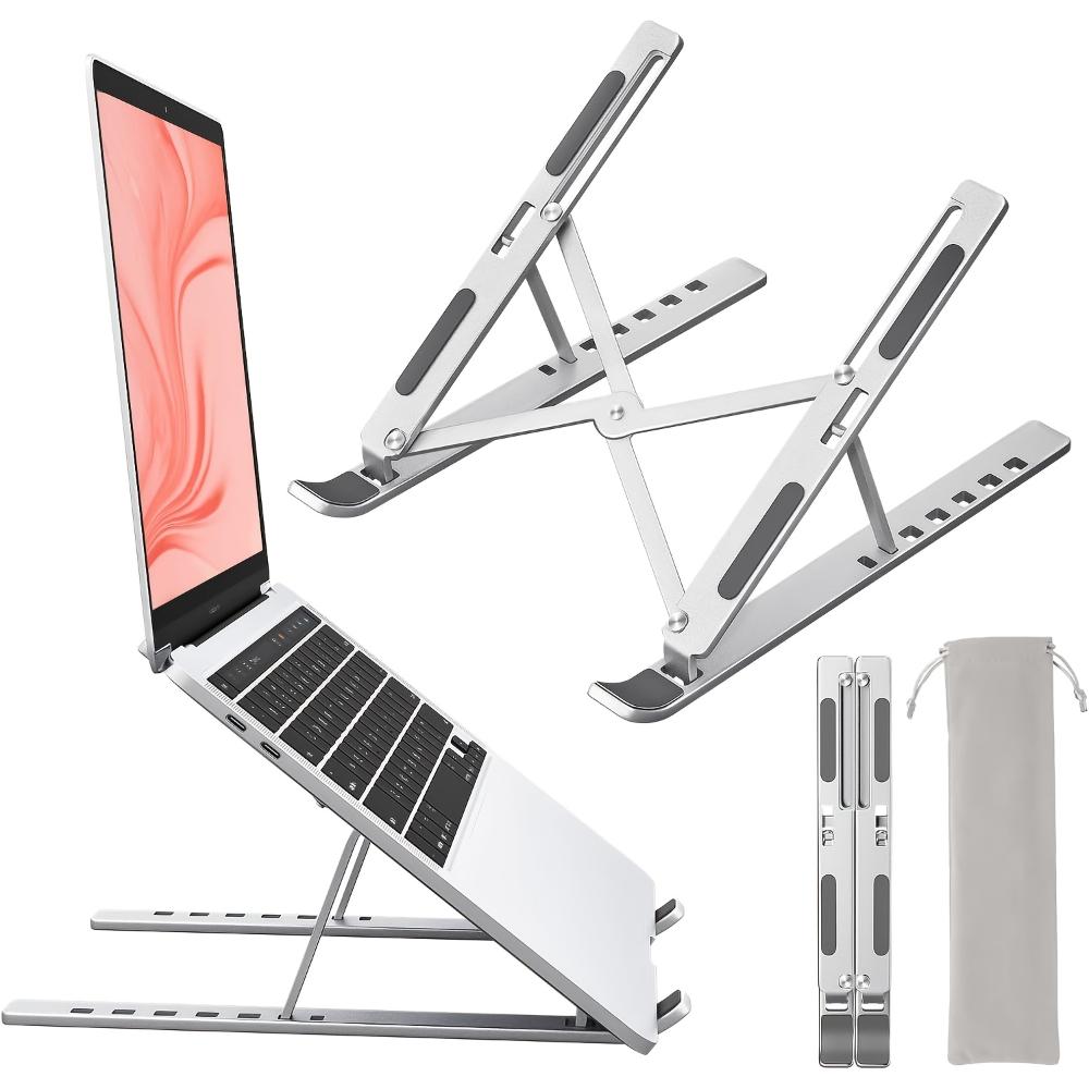 Aluminum Desktop Laptop Stand, Foldable Adjustable Riser Holder, Portable, Compatible With 10‑15.6 Inch Laptops