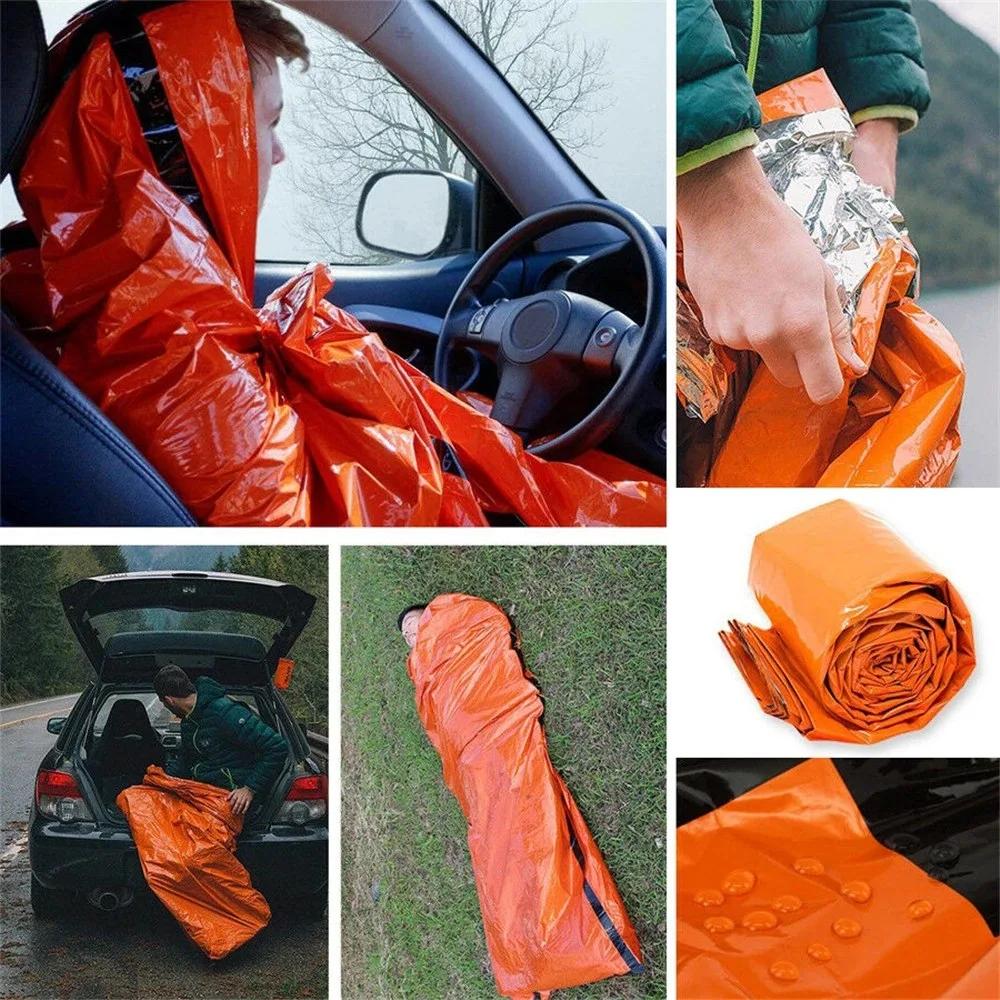 Outdoor-Notfall-Überlebens-Schlafsack, Thermodecke, Mylar, wasserdicht, wiederverwendbar, tragbar, für Camping, Wandern, Notfallausrüstung