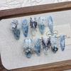 Blue Butterfly 3D Gradient European-Style Medium Length Handmade Pointed Nails