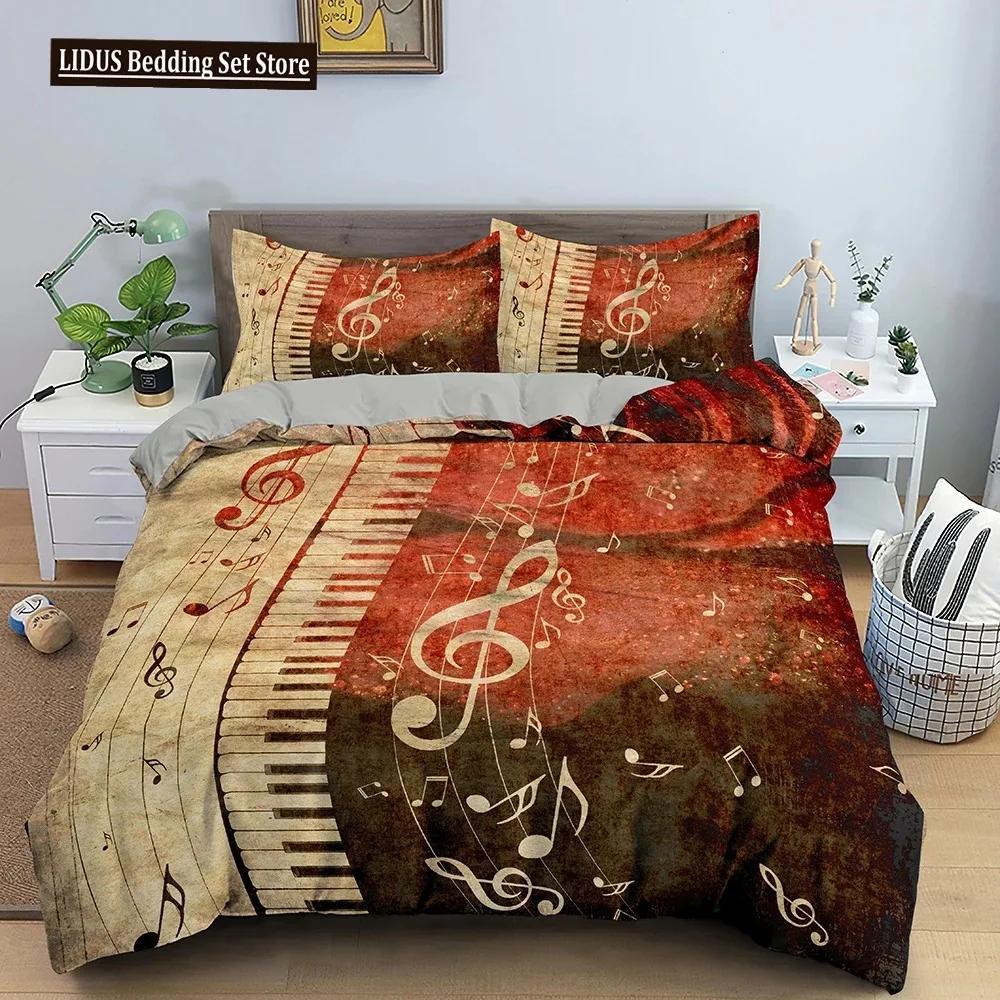 Music Notes Bedding Set Duvet Cover Set Piano Keys Keyboard Bed Set Classic Music Melody Comforter Cover For Kids Boys Girls
