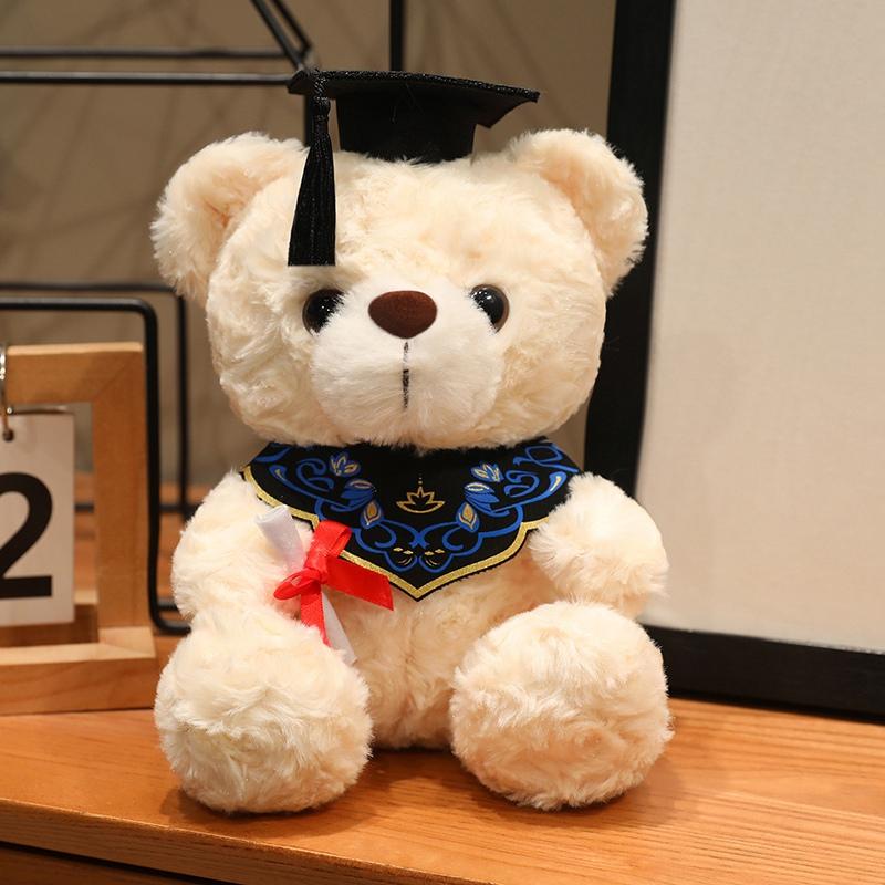 23cm Cute Graduation Bear Plush Toy Brown White Teddy Bear with Graduation Cap Ideal Graduation Gift for Kids