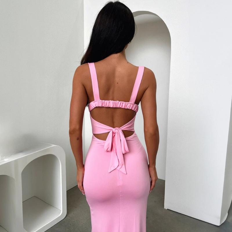 European and American Summer Sexy Sleeveless Solid Color Slim Fit Slit Backless Dress
