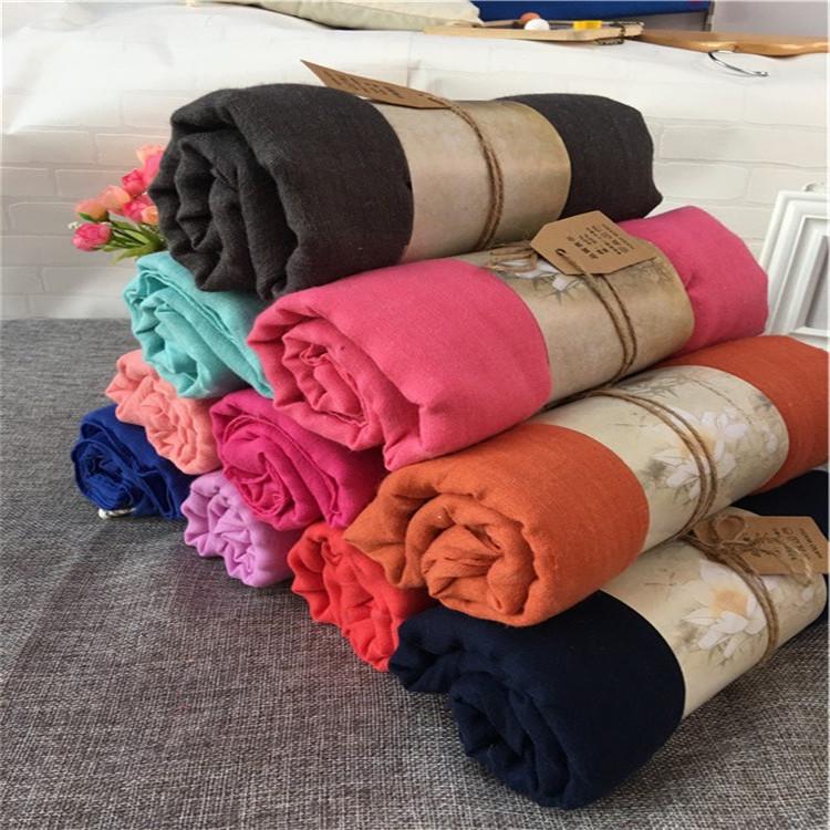 Korean Four Seasons Cotton Linen Women's Scarf: Solid Color Literary Shawl & Extra Long Beach Silk Scarf